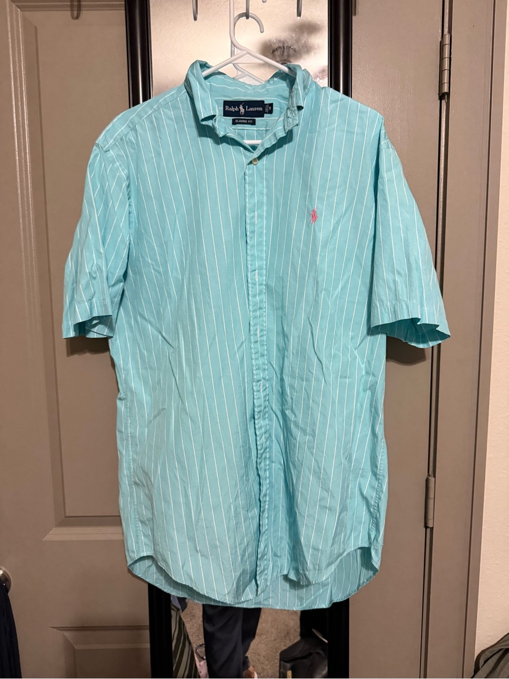 Ralph Lauren Turquoise Short-Sleeve Stripe Button-Down Shirt